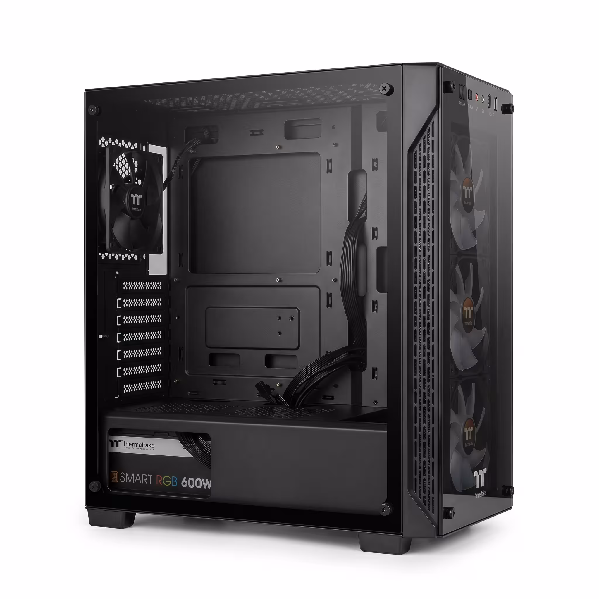 CASE ATX THERMALTAKE V200 TG C/FUENTE 600W REALES | PANEL DE VIDRIO TEMPLADO( CA-3K8-60M1WU-01 )