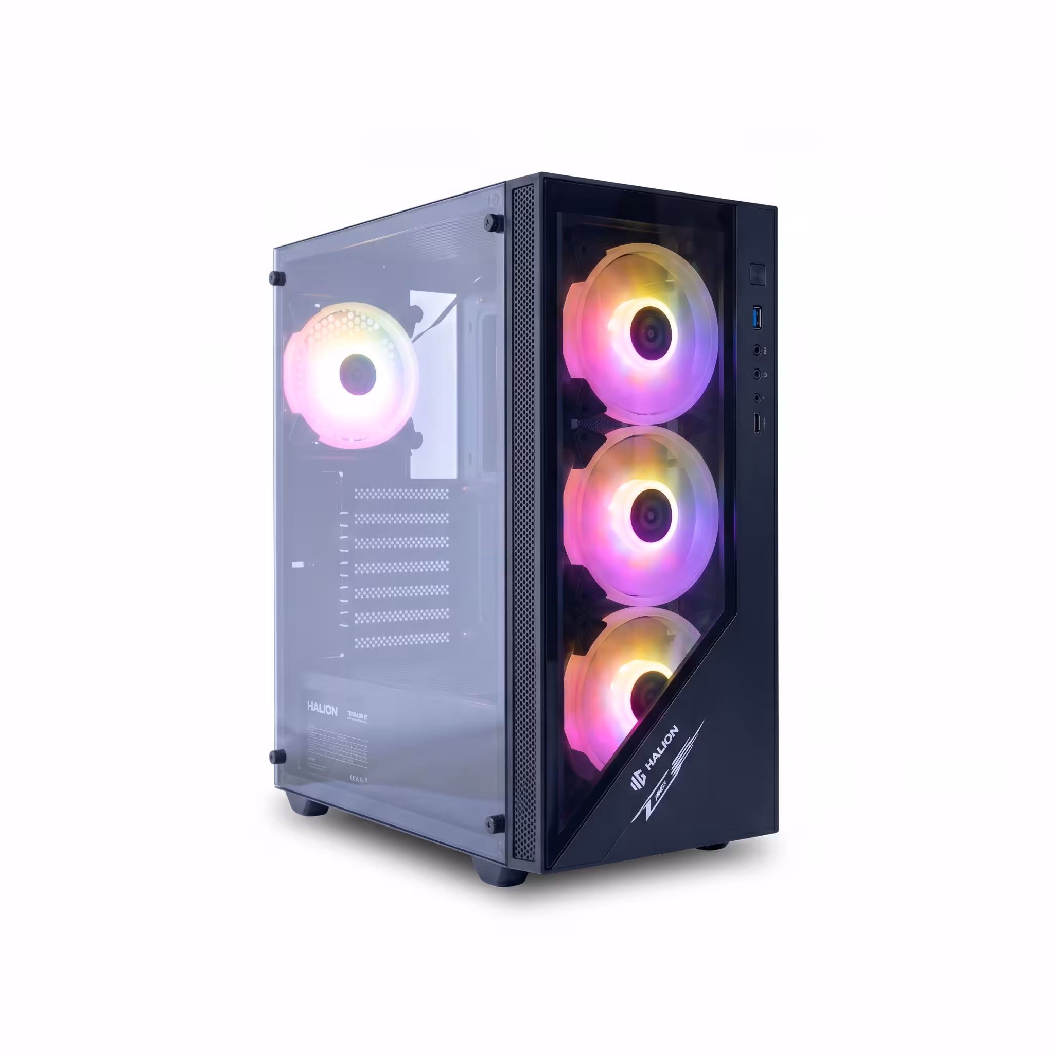 CASE ATX GAMING HALION TORNADO 03 | FUENTE 600W REALES | 4FAN COOLER ARGB | PANEL DE VODRIO TEMPLADO