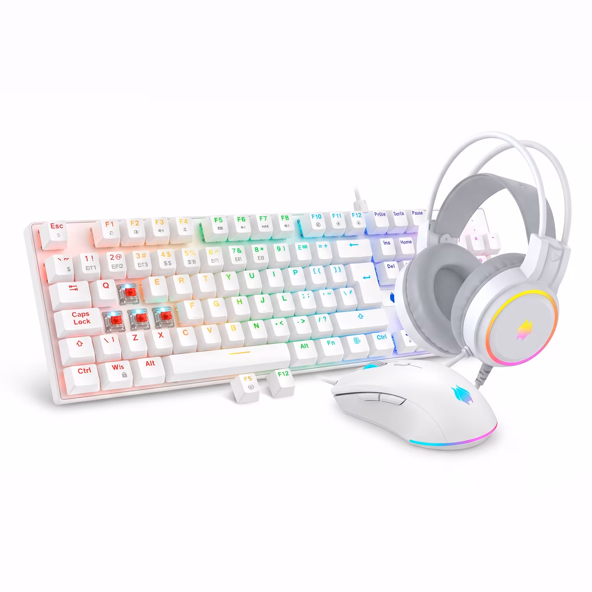 KIT ANTRYX GC-3100 X3 BLANCO SWITCH ROJO | TECLADO MECANICO 100% | MOUSE RGB 7200DPI | AUDIFONO RGB 3.5