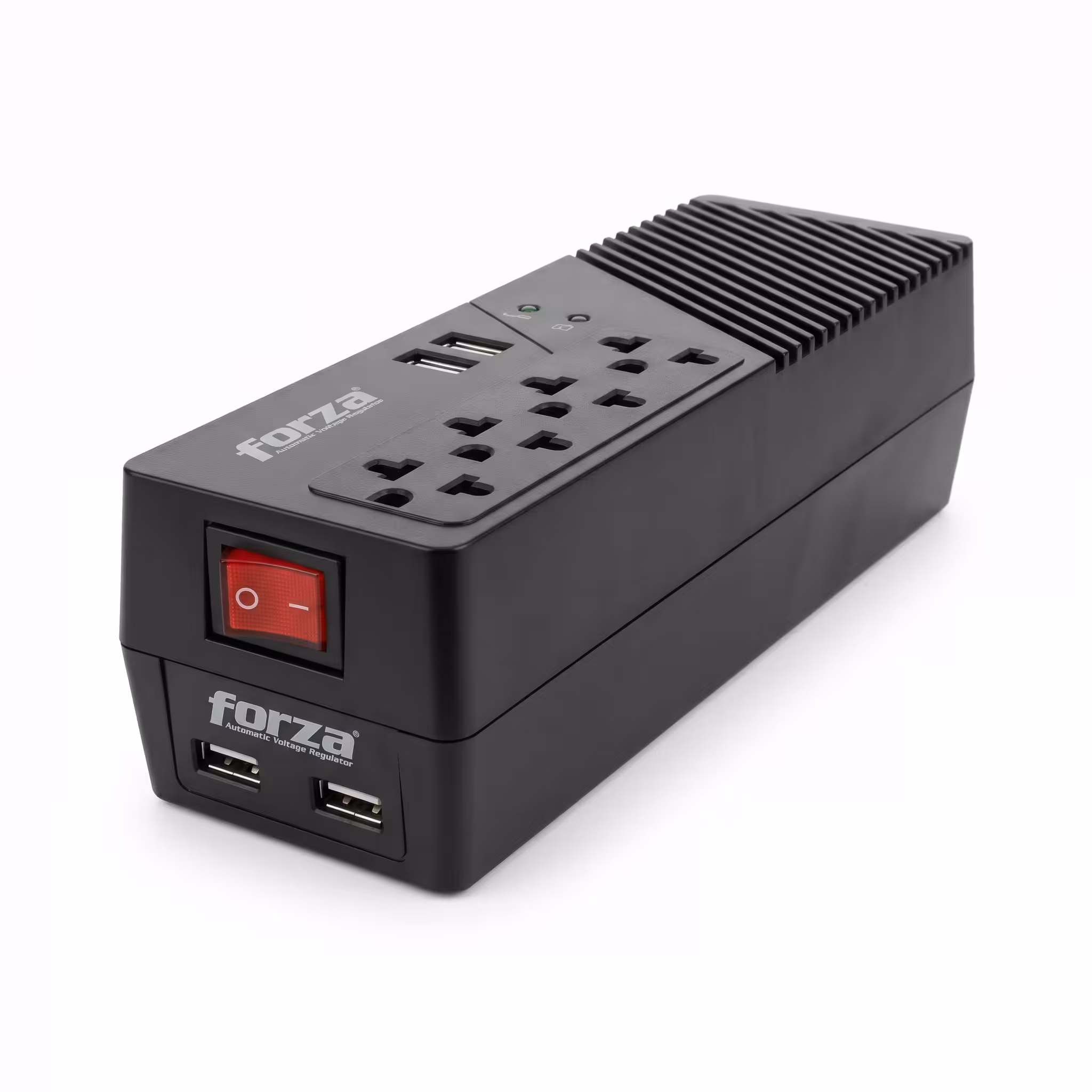 ESTABILIZADOR DE VOLTAJE FORZA FVR-1012USB | 1000VA / 500W | 220V - 4-UNI-NEMA | 2 PUERTOS USB