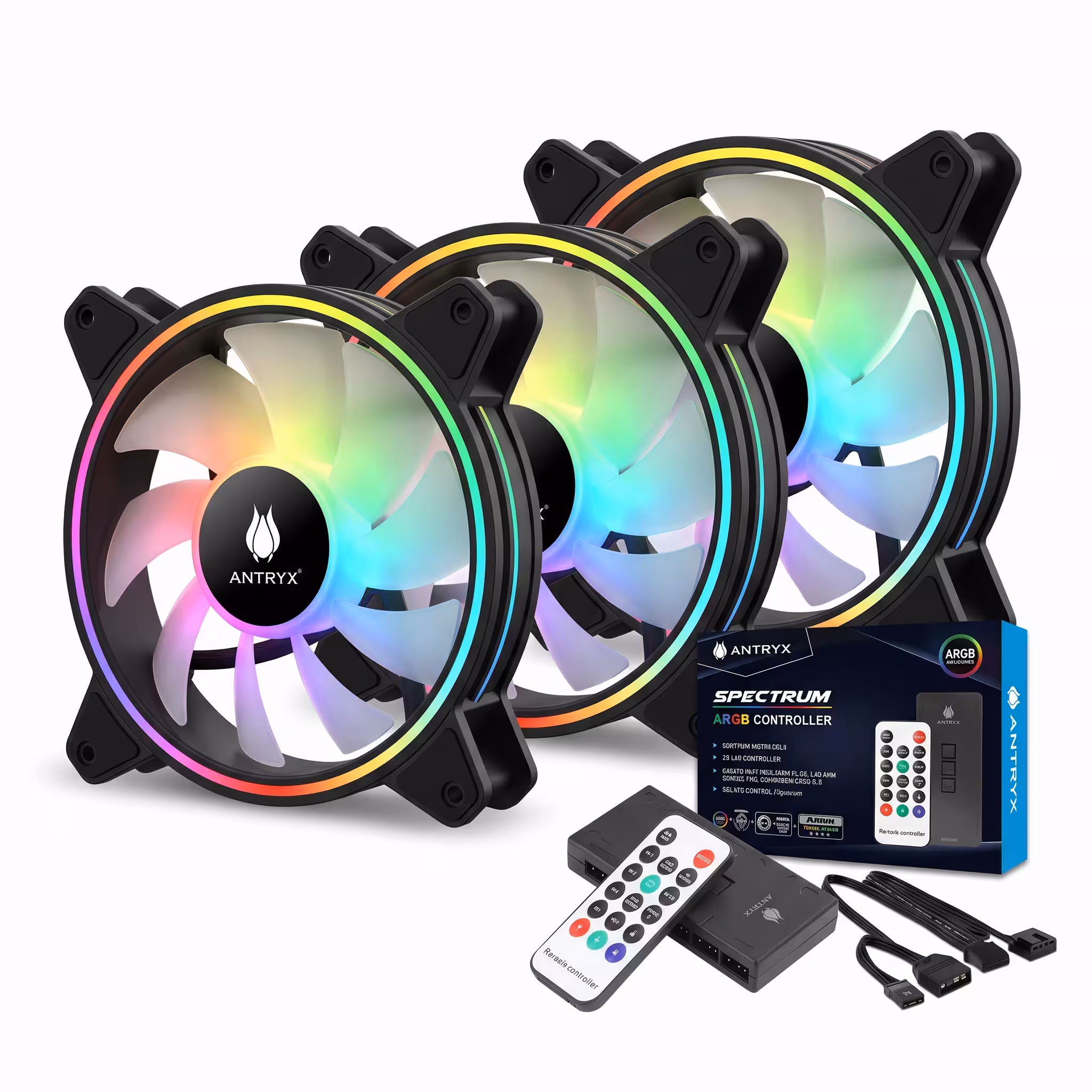 KIT ANTRYX CHROME STORM SPECTRUM 310 ARGB 120MM X3 CON CONTROLADOR