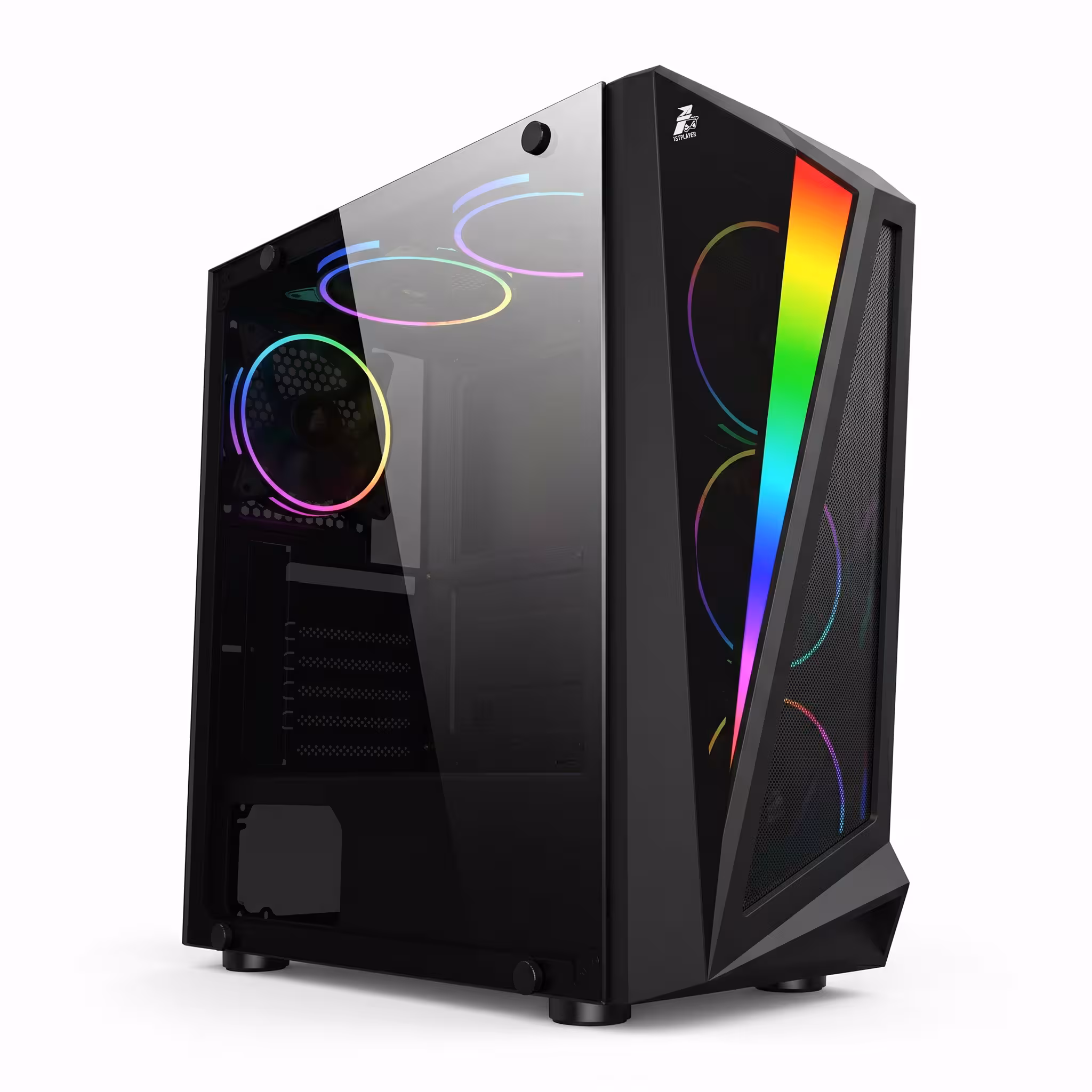 CASE ATX 1ST PLAYER RAINBOW R5 NEGRO | VIDRIO TEMPLADO | 3 FAN A2 RGB 12CM + TIRA DE LUZ FRONTAL