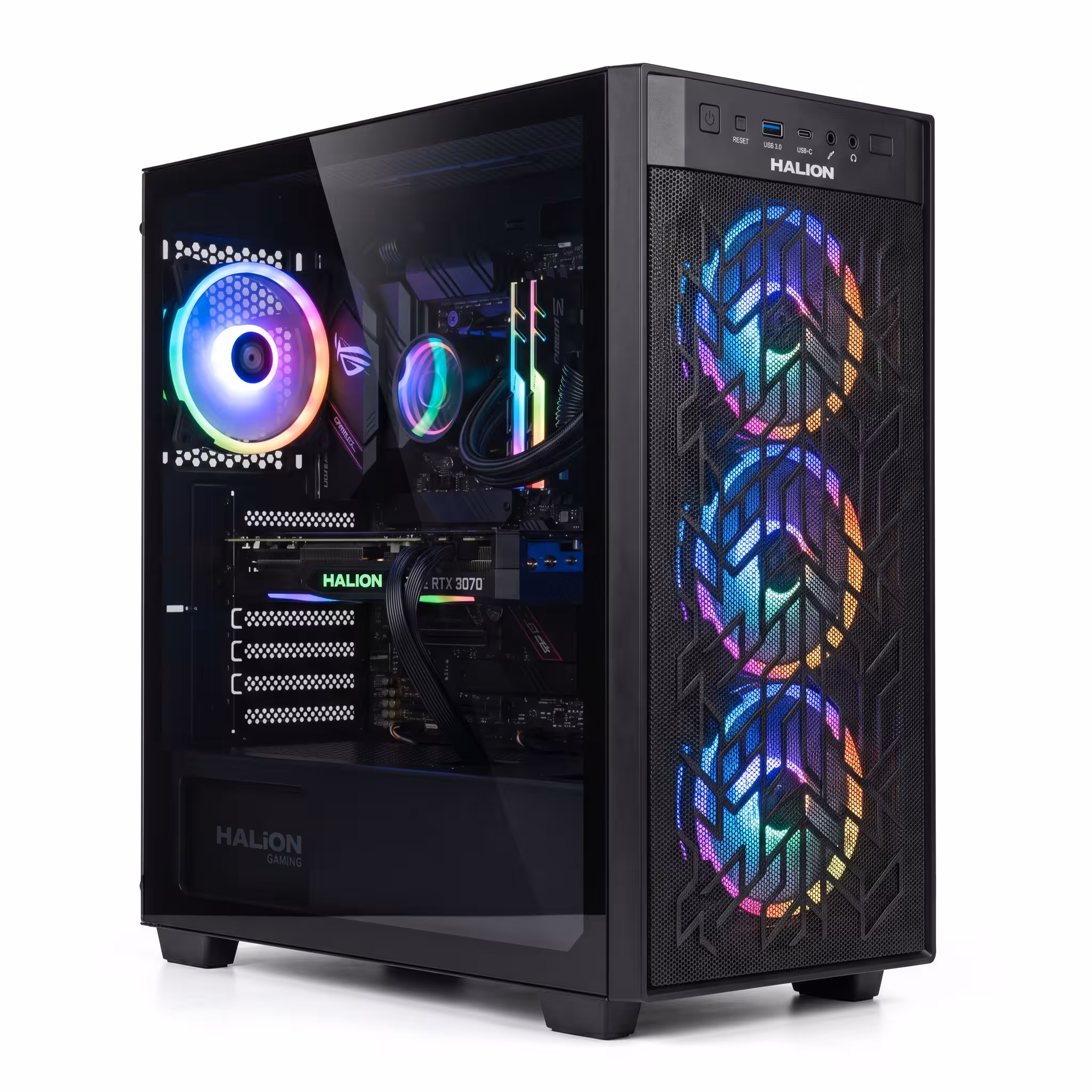 CASE ATX HALION SPACE-X 500W REALES | 4FAN RGB DOBLE RING | VIDRIO TEMPLADO LATERAL
