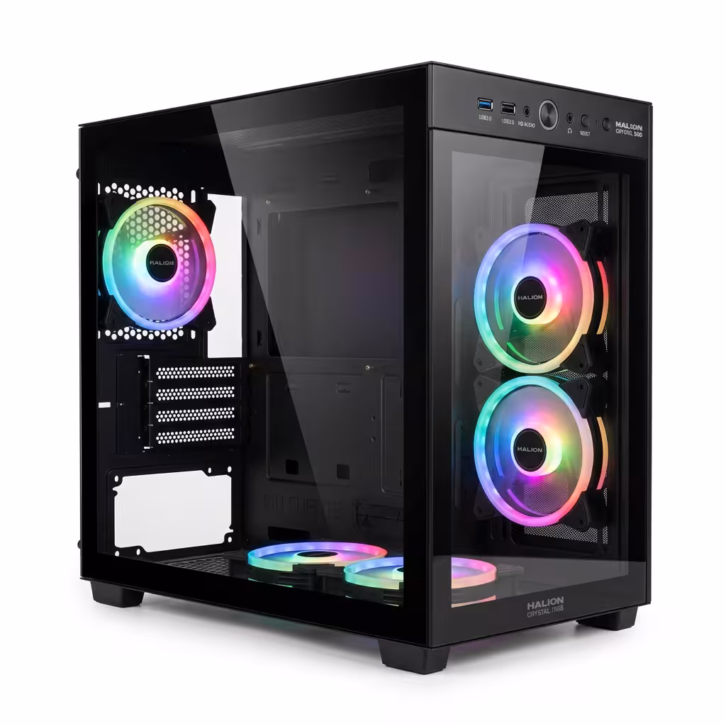 CASE GAMER ATX HALION CRYSTAL 706B FISH TANK | COOLER FAN 5XA RGB | USB3.0 | PANEL FRONTAL Y LATERAL DE VIDRIO TEMPLADO | SIN FUENTE