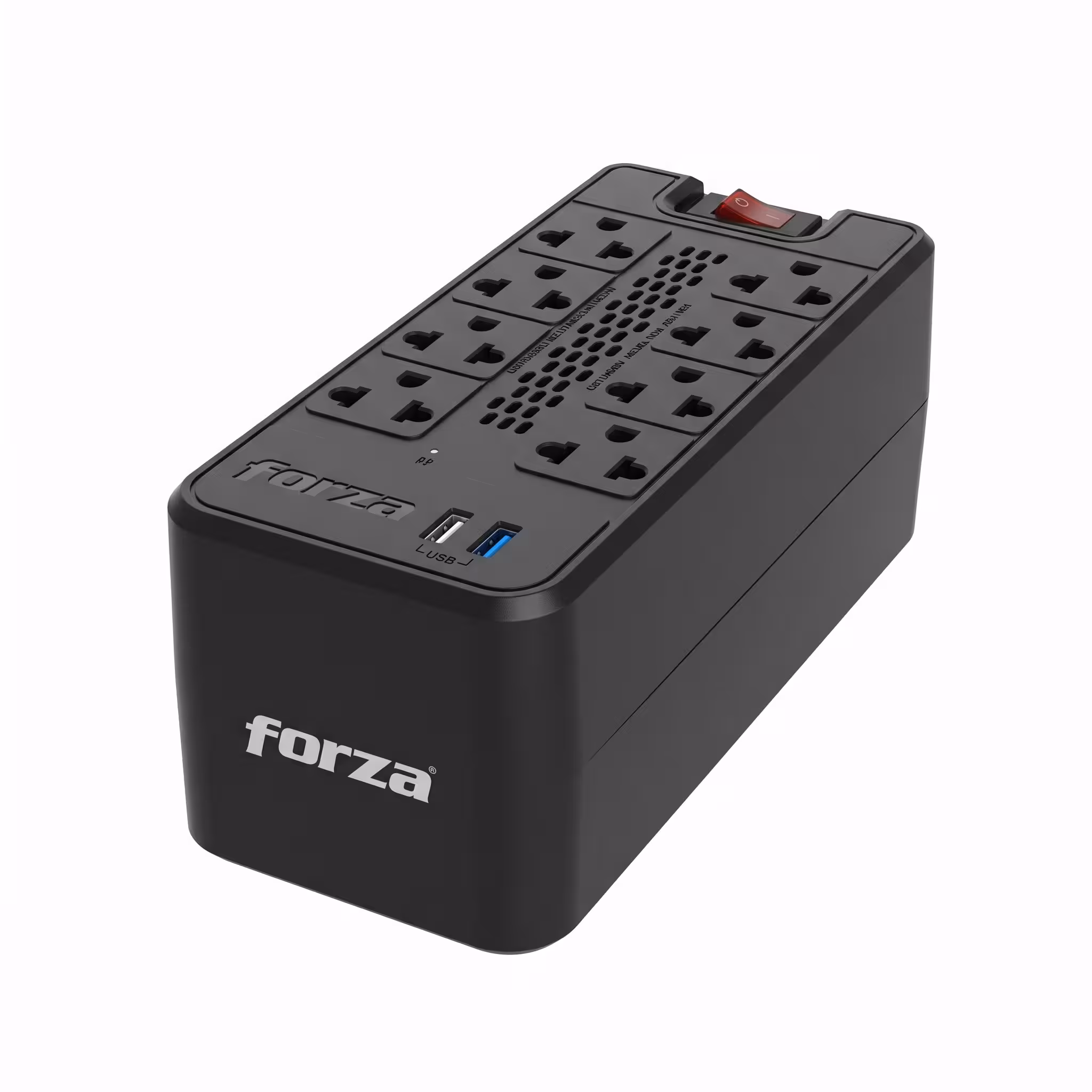 ESTABILIZADOR DE VOLTAJE FORZA FVR-1222USB | 1200VA / 600W | 240V - 8-UNMEA | 2 PUERTOS USB