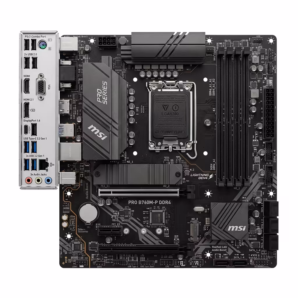 PLACA MADRE MSI B760M-P | SUPPORT DDR4 128GB | HDMI-DP-VGA | PCI EXPRESS 4.0 | USB TIPO C (1) -USB 3.2, LGA 1700